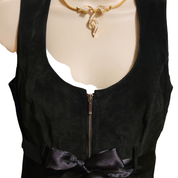 NWT Aldo 6 Suede Leather Dress Bodycon Black/Dark Purple with Satin Bow ab Waist - Picture 5 of 14